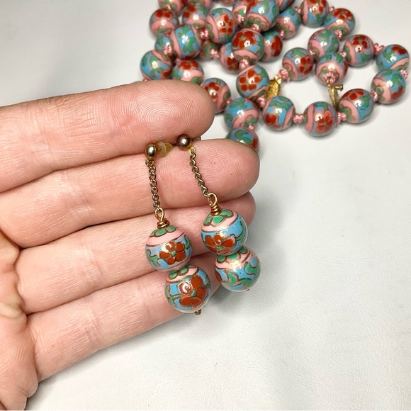 Cloisonne Beads Set Necklace Matching Earrings - Picture 6 of 7